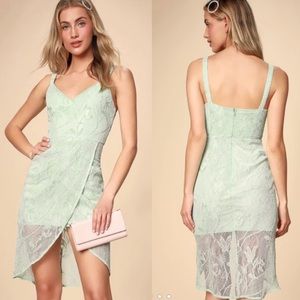 NWT Lulu’s Meg Sage Green Lace Sleeveless Tulip Hem Dress